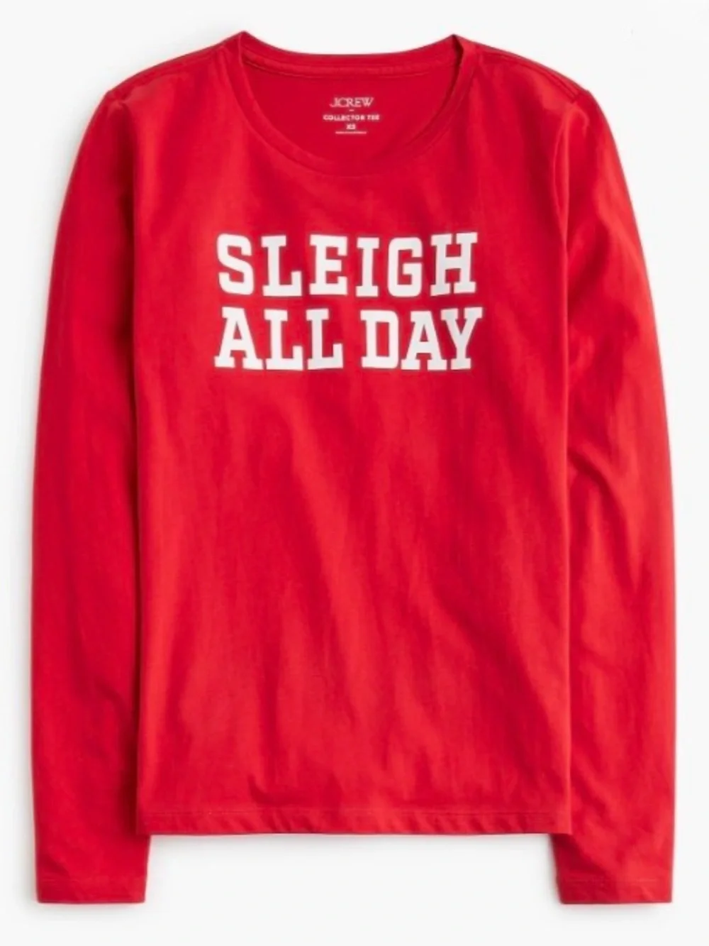 New! J. Crew 100% Cotton Sleigh All Day Graphic Long-Sleeve Top Red